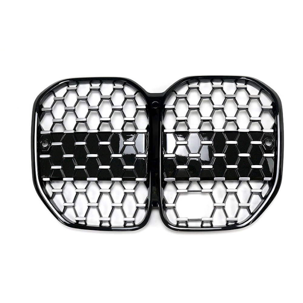 2021+ Bmw 4-Series Diamond Kidney Grilles | G22/G23 Black Frame Silver Diamonds / Yes Acc